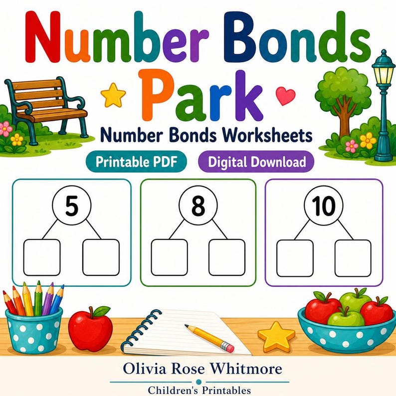 Number Bonds Park | Number Bonds Worksheets | Printable PDF | Digital Download image 1