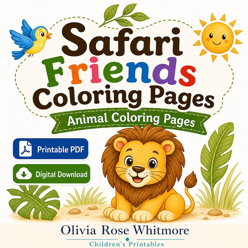 Safari Friends Coloring Pages | Animal Coloring Pages | Printable PDF | Digital Download image 1