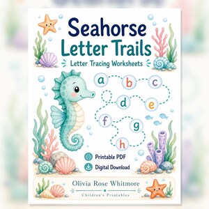 Seahorse Letter Trails | Letter Tracing Worksheets | Printable PDF | Digital Download image 1