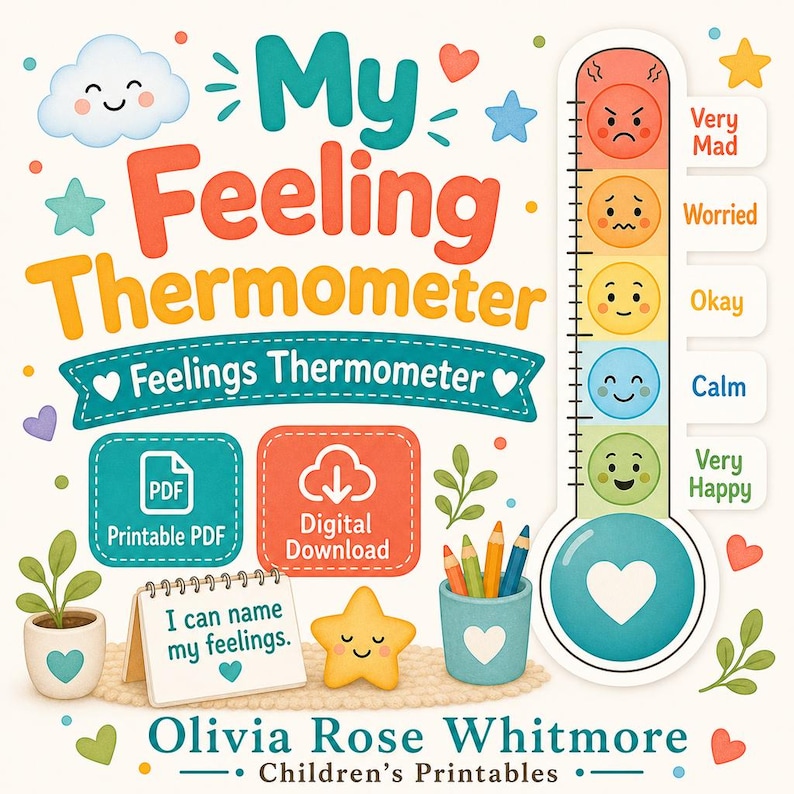 My Feeling Thermometer | Feelings Thermometer | Printable PDF | Digital Download image 1