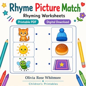 Rhyme Picture Match | Rhyming Worksheets | Printable PDF | Digital Download image 1