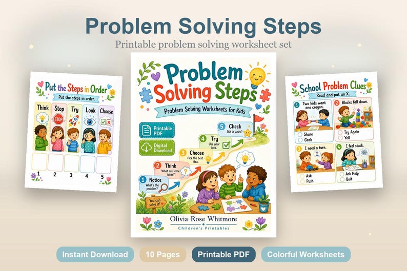 Problem Solving Steps | Problem Solving Worksheets for Kids | Printable PDF | Digital Download image 2