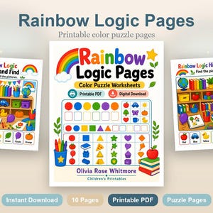 Rainbow Logic Pages | Color Puzzle Worksheets | Printable PDF | Digital Download image 2