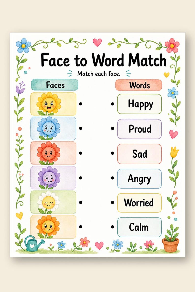 Bijpassende tuin | Werkblad emotie matchen | Afdrukbare pdf | Digitale download afbeelding 9