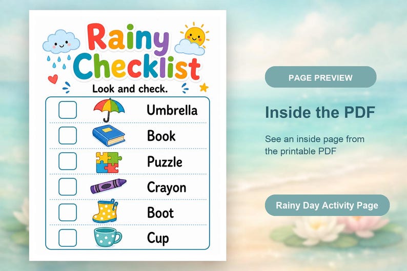 Regenachtige dag drukke pagina's | Regenachtige dagactiviteiten voor kinderen | Afdrukbare pdf | Digitale download afbeelding 10