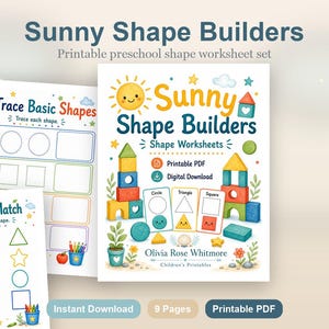 Sunny Shape Builders | Vormwerkbladen | Afdrukbare pdf | Digitale download afbeelding 2