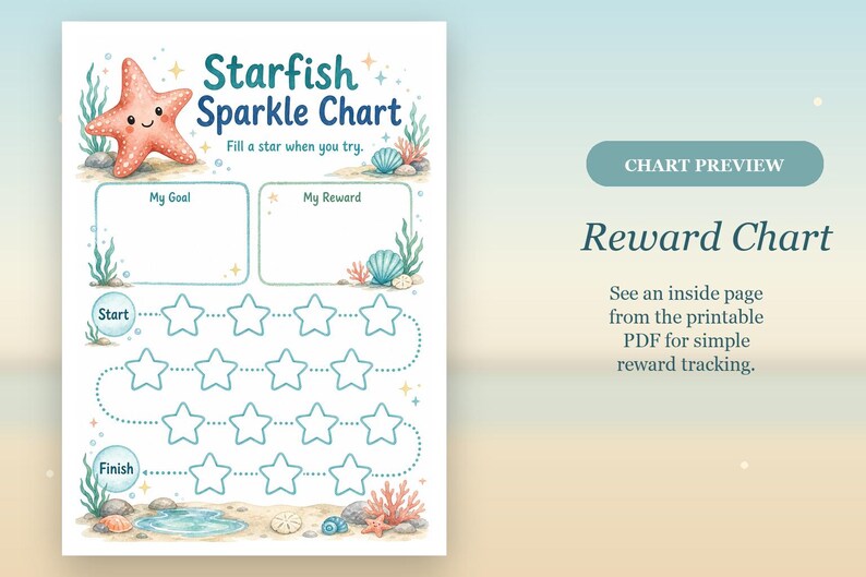 Tabla de recompensas Starfish Sparkle Steps para niños / PDF imprimible / Descarga digital imagen 6