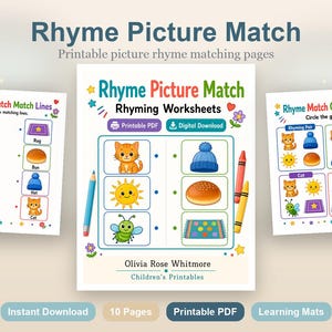 Rhyme Picture Match | Rhyming Worksheets | Printable PDF | Digital Download image 2
