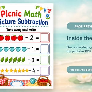 Picnic Math Mix | Addition and Subtraction Worksheets | Printable PDF | Digital Download image 10