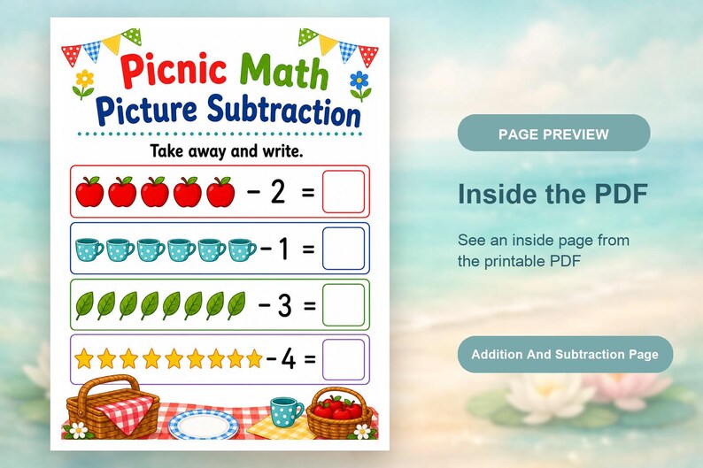 Picnic Math Mix | Addition and Subtraction Worksheets | Printable PDF | Digital Download image 10