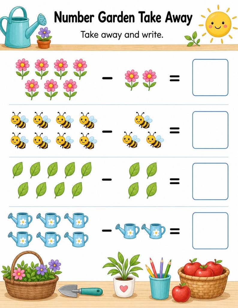 Sunny Number Garden | Preschool Math Worksheets | Printable PDF | Digital Download image 6