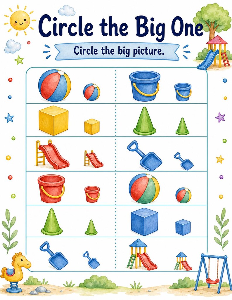 Big Small Playground | Big and Small Worksheets | Printable PDF | Digital Download image 3