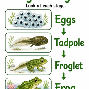 Frosch Teich Änderungen | Frosch Lebenszyklus Arbeitsblatt | Druckbare PDF | Digitaler Download Bild 3