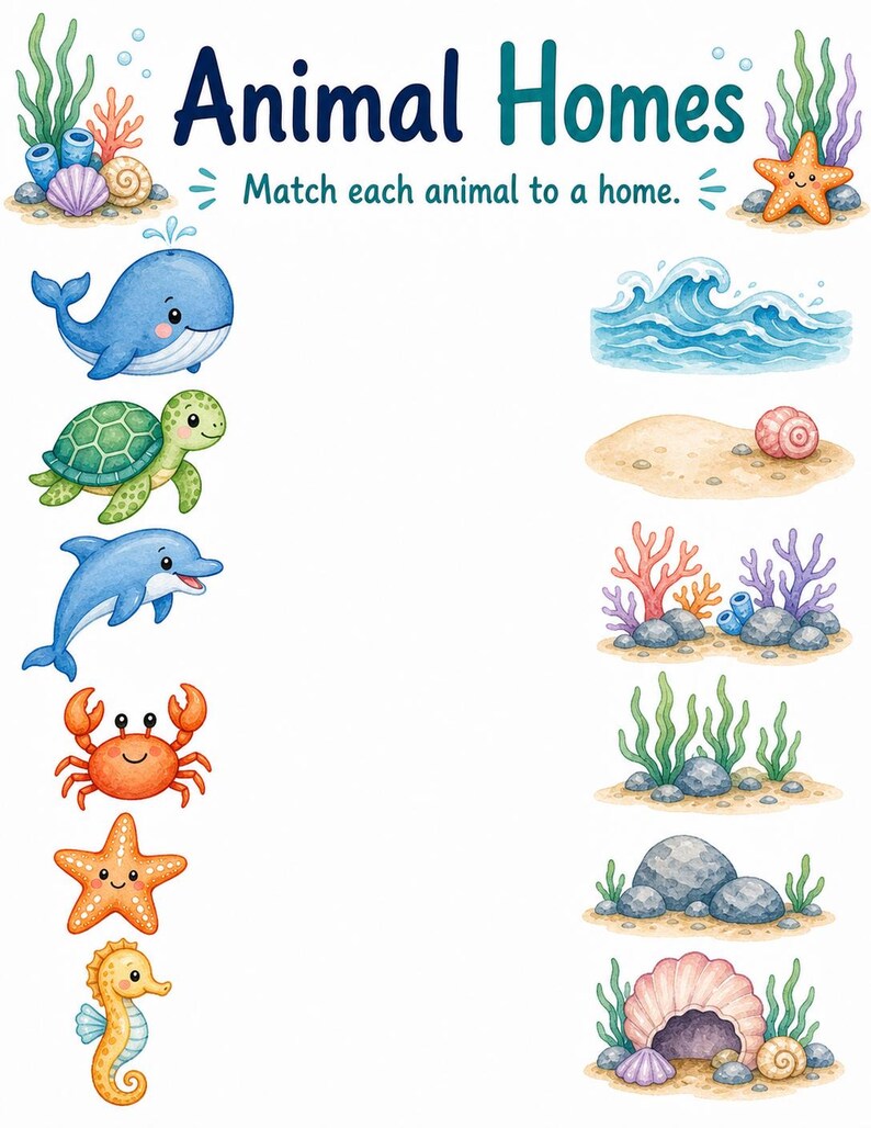Ocean Animal Friends | Sea Animals Worksheets | Printable PDF | Digital Download image 6