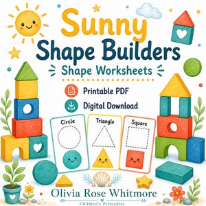 Sunny Shape Builders | Vormwerkbladen | Afdrukbare pdf | Digitale download afbeelding 1