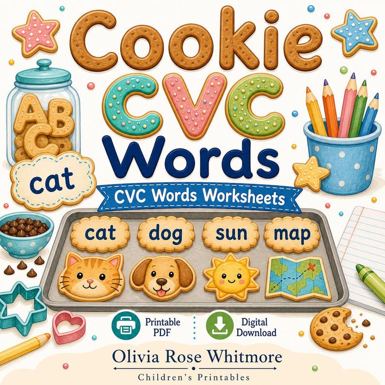 Cookie CVC Wörter | CVC Wörter Arbeitsblätter | Druckbare PDF | Digitaler Download Bild 1