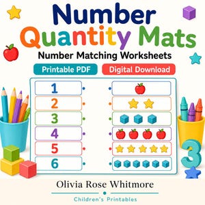 Number Quantity Mats | Number Matching Worksheets | Printable PDF | Digital Download image 1