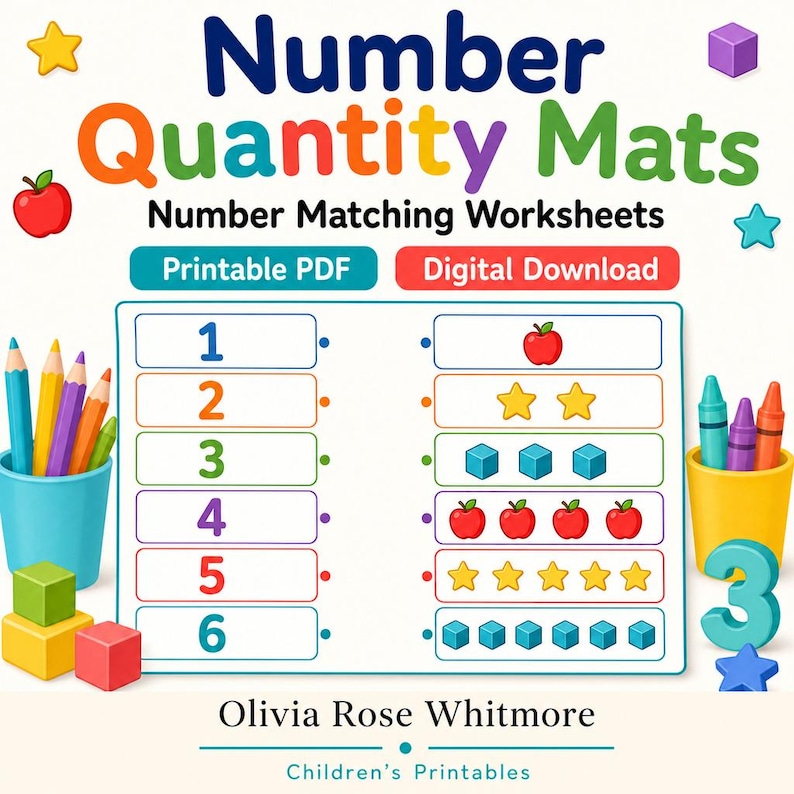 Number Quantity Mats | Number Matching Worksheets | Printable PDF | Digital Download image 1