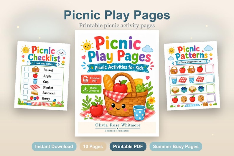Afspeelpagina's picknick | Picknickactiviteiten voor kinderen | Afdrukbare pdf | Digitale download afbeelding 2