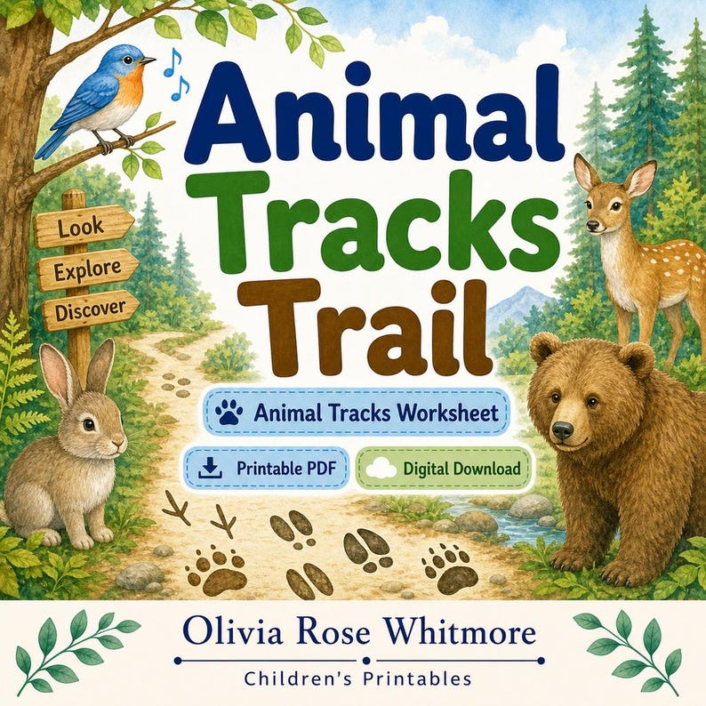 Animal Tracks Trail | Animal Tracks Worksheet | Printable PDF | Digital Download image 1