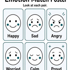 Little Emotion Match-Up | Gra w dopasowywanie emocji | Wersja PDF do druku | Pobieranie cyfrowe zdjęcie 3