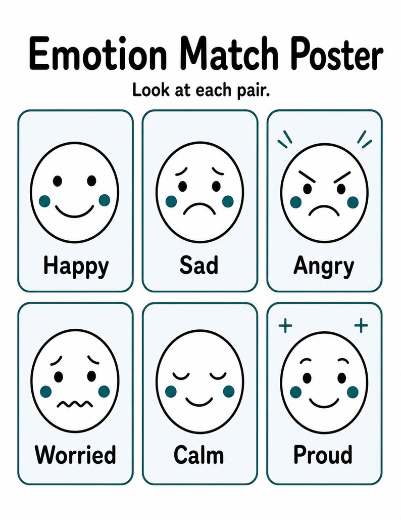 Little Emotion Match-Up | Gra w dopasowywanie emocji | Wersja PDF do druku | Pobieranie cyfrowe zdjęcie 3