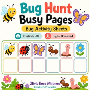 Bug Hunt Busy Pages | Bug Activity Sheets | Printable PDF | Digital Download image 1