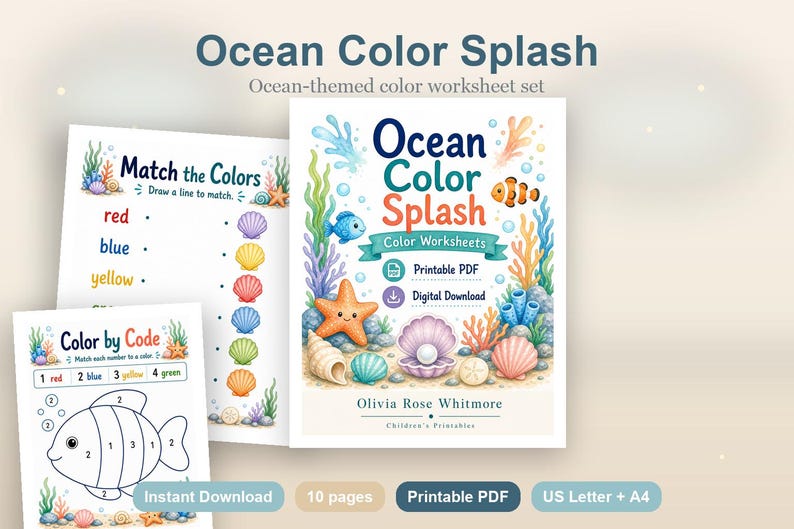 Ocean Color Splash | Color Worksheets | Printable PDF | Digital Download image 2