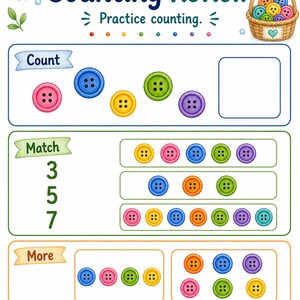 Button Zählen Korb | Zählen Arbeitsblätter | Druckbare PDF | Digitaler Download Bild 7