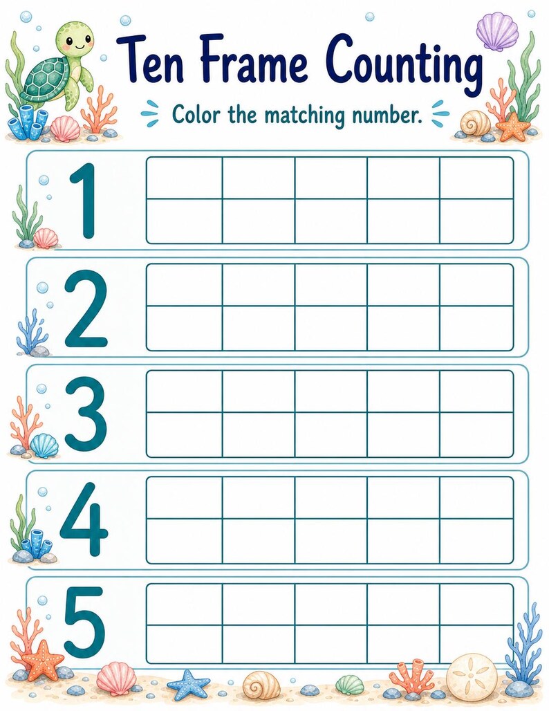 Coral Cove Counting | Werkbladen tellen | Afdrukbare pdf | Digitale download afbeelding 4