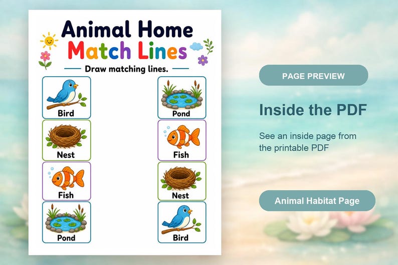 Animal Home Match | Animal Habitats Worksheets | Printable PDF | Digital Download image 10