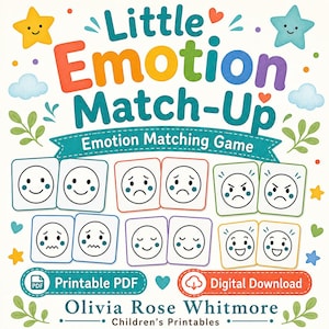 Little Emotion Match-Up | Gra w dopasowywanie emocji | Wersja PDF do druku | Pobieranie cyfrowe zdjęcie 1