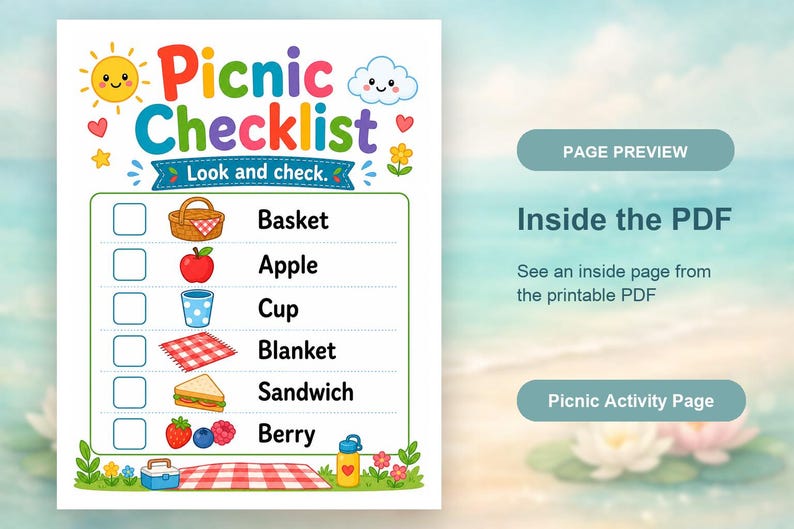 Afspeelpagina's picknick | Picknickactiviteiten voor kinderen | Afdrukbare pdf | Digitale download afbeelding 10