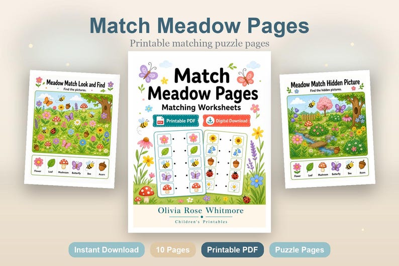 Match Meadow Pages | Matching Worksheets | Printable PDF | Digital Download image 2