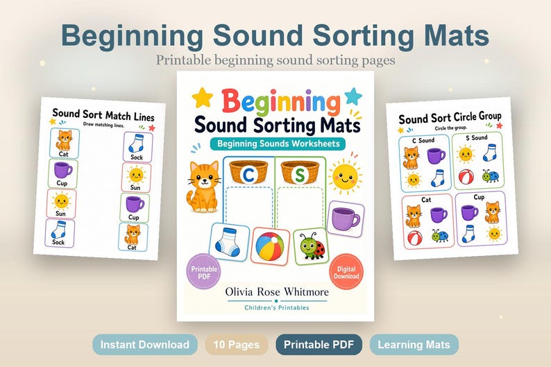 Beginning Sound Sorting Mats | Beginning Sounds Worksheets | Printable PDF | Digital Download image 2