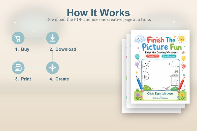 絵を完成させよう！ | 絵を完成させるワークシート | 印刷可能なPDF | デジタルダウンロード 画像 8