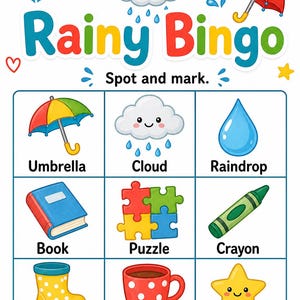 Regenachtige dag drukke pagina's | Regenachtige dagactiviteiten voor kinderen | Afdrukbare pdf | Digitale download afbeelding 3