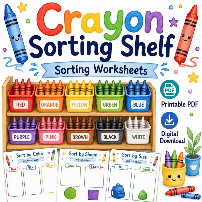 Crayon Sorting Shelf | Sorting Worksheets | Printable PDF | Digital Download image 1