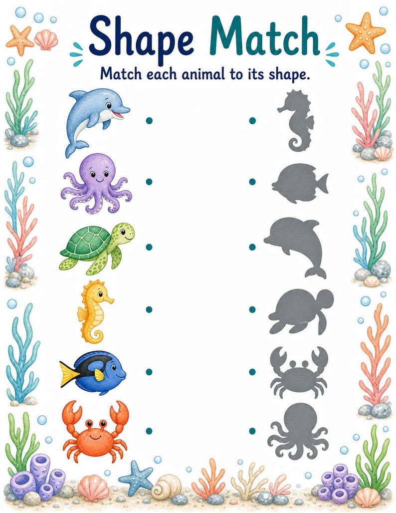 サンゴ礁の絵合わせ | 海洋生物のマッチングアクティビティ | 印刷可能なPDF | デジタルダウンロード 画像 4