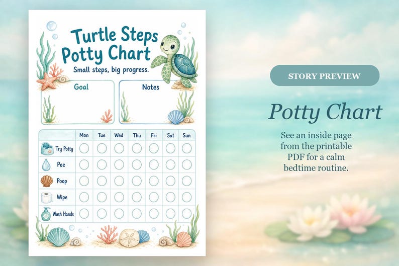 Turtle Tiny Steps | Tabela nauki korzystania z nocnika | Do druku w formacie PDF | Pobierz cyfrowo zdjęcie 6