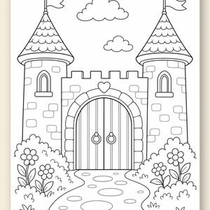 Dibujos para colorear de castillos de princesas / Dibujos para colorear de princesas / PDF imprimible / Descarga digital imagen 9
