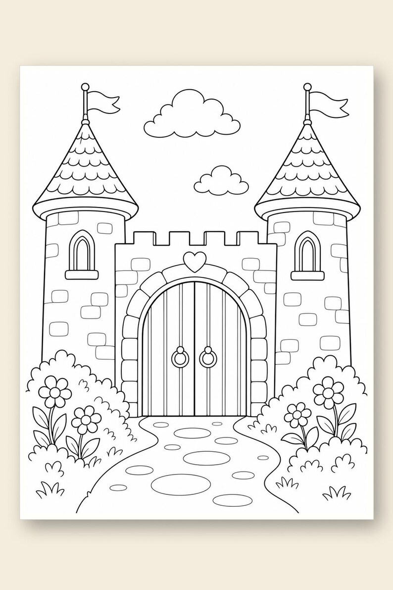 Dibujos para colorear de castillos de princesas / Dibujos para colorear de princesas / PDF imprimible / Descarga digital imagen 9