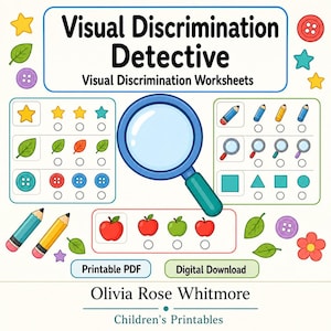 Detective visuele discriminatie | Werkbladen visuele discriminatie | Afdrukbare pdf | Digitale download afbeelding 1