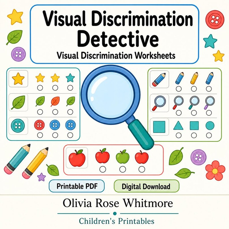 Detective visuele discriminatie | Werkbladen visuele discriminatie | Afdrukbare pdf | Digitale download afbeelding 1