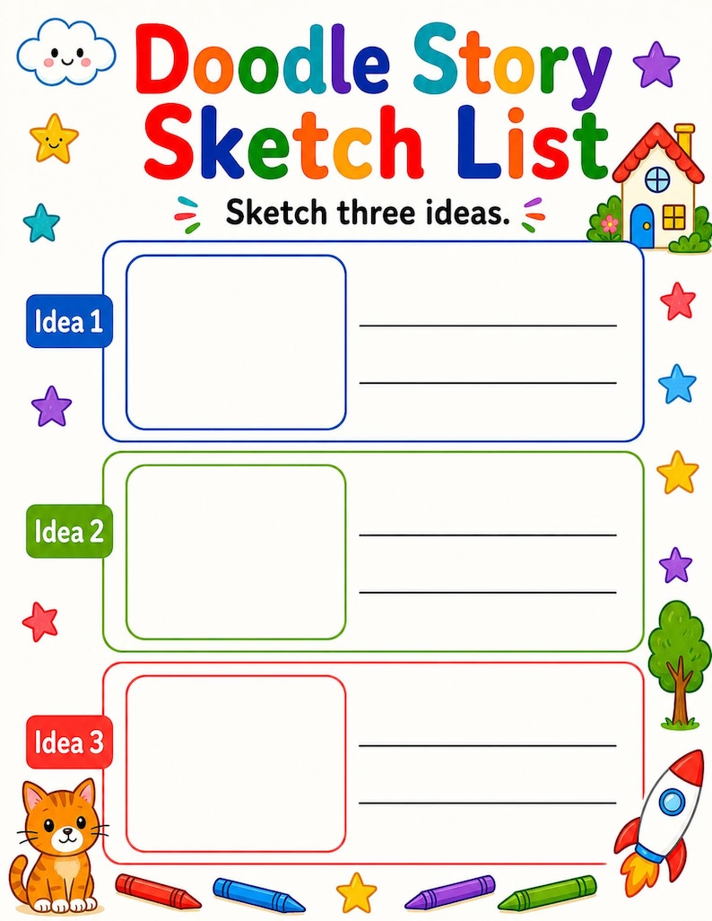 Doodle Story Starters | Drawing Prompts for Kids | Printable PDF | Digital Download image 6