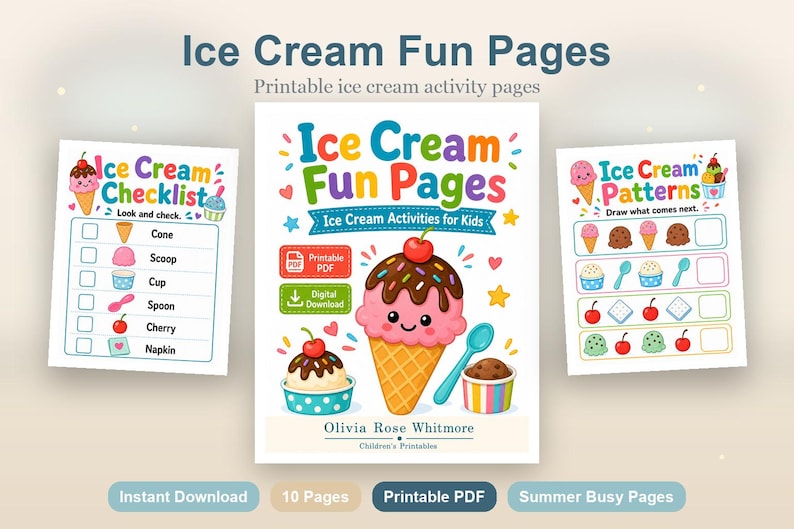 Pagine divertenti sul gelato / Attività sul gelato per bambini / PDF stampabile / Download digitale immagine 2