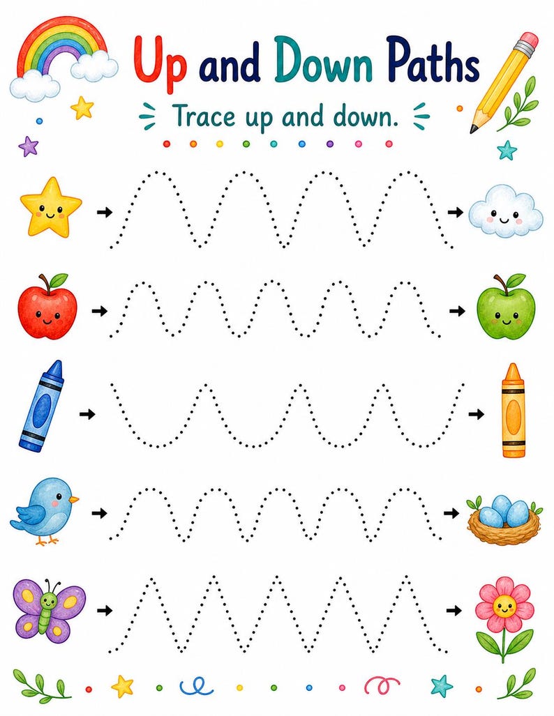 Rainbow Pre Writing Paths | Pre Writing Worksheets | Printable PDF | Digital Download image 6