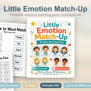 Little Emotion Match-Up | Gra w dopasowywanie emocji | Wersja PDF do druku | Pobieranie cyfrowe zdjęcie 2