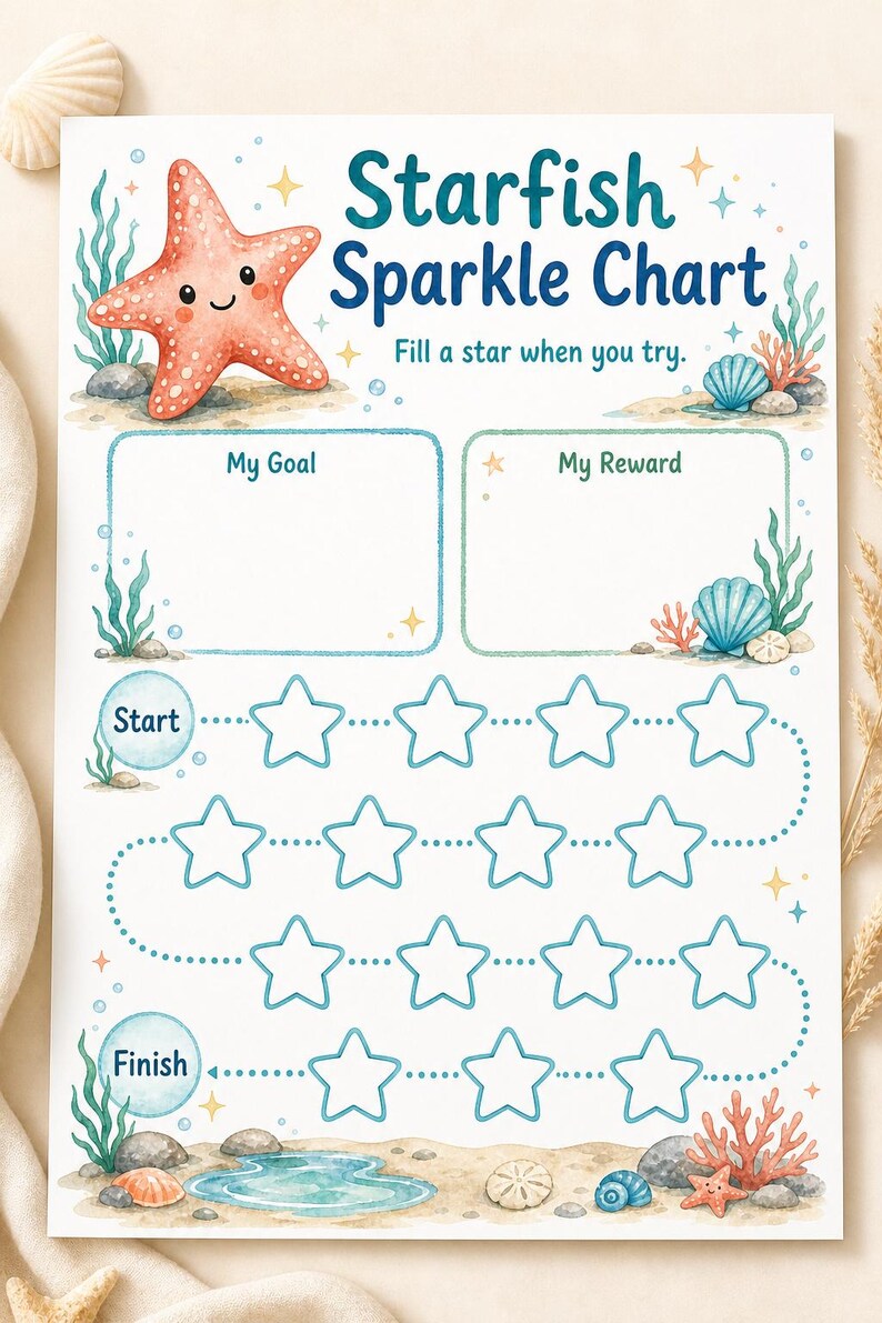 Tabla de recompensas Starfish Sparkle Steps para niños / PDF imprimible / Descarga digital imagen 5