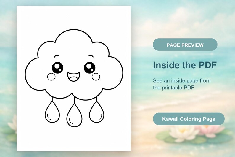 Disegni da colorare di un giardino kawaii / Disegni da colorare kawaii / PDF stampabile / Download digitale immagine 10